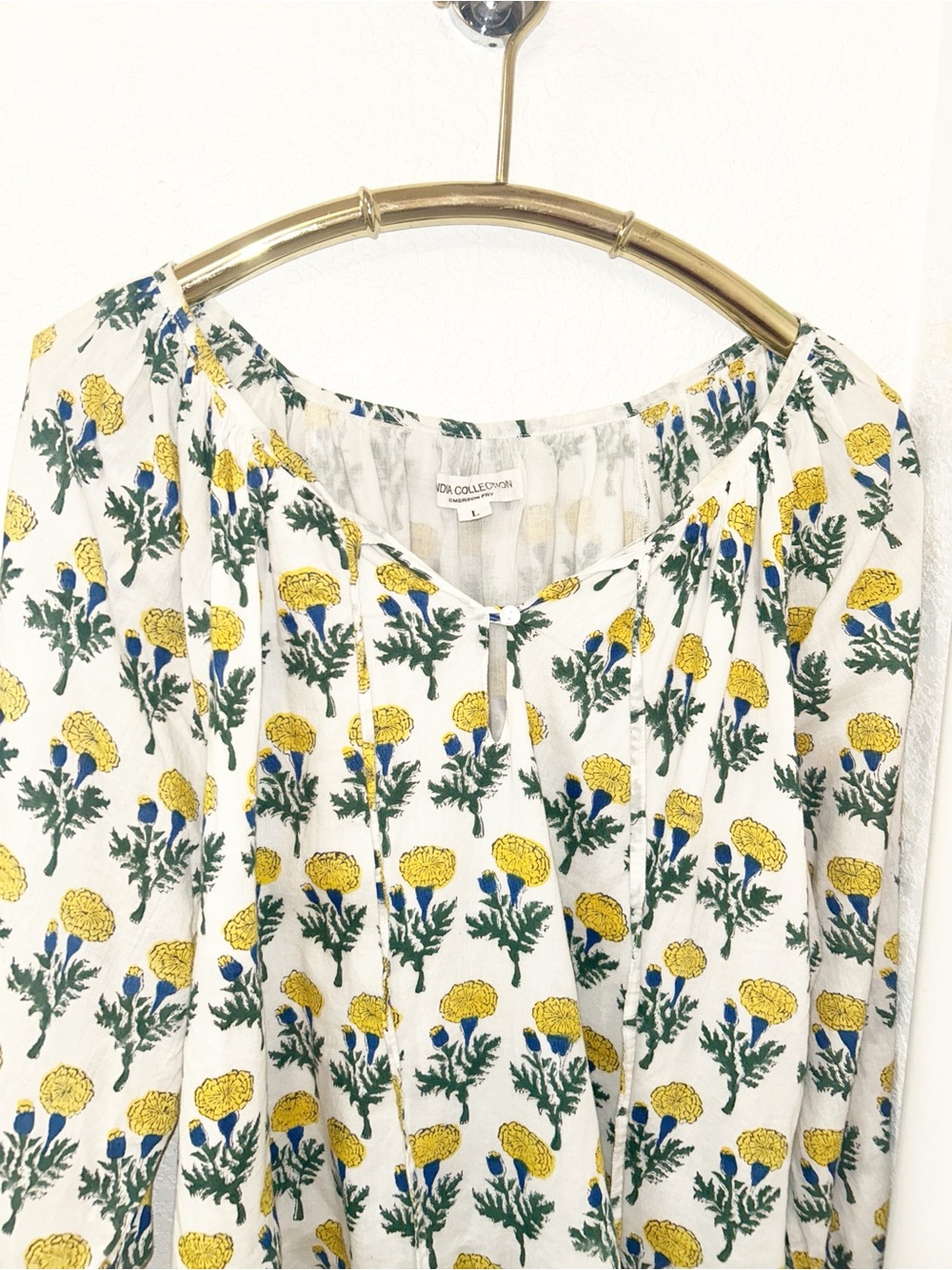 EMERSON FRY India Collection The Lucy Puff Sleeve Keyhole Blouse in White SZ: L - Picture 3 of 16